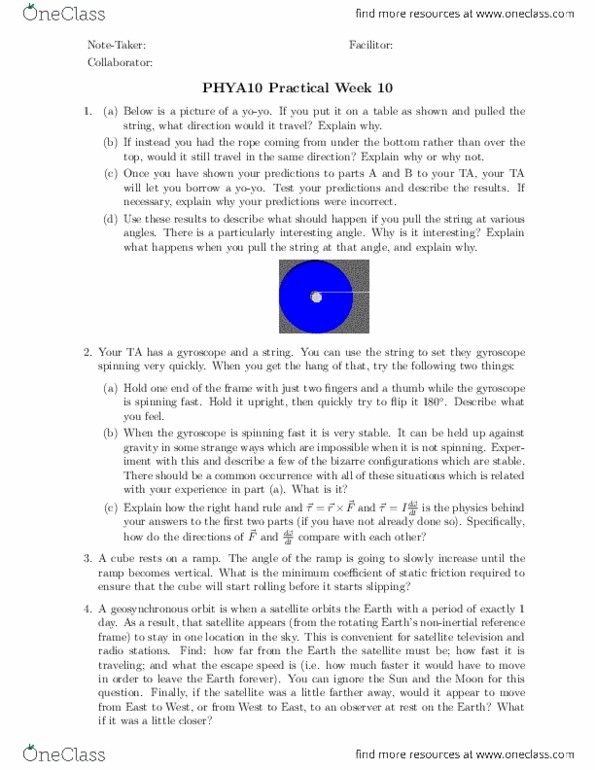 PHYA10H3 Lecture Notes - Lecture 10: Friction, Gyroscope, Opata Language thumbnail