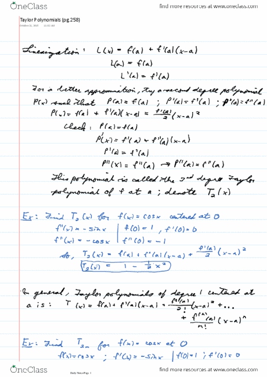MATH100 Lecture 13: 13_Taylor Polynomials (pg.258) thumbnail