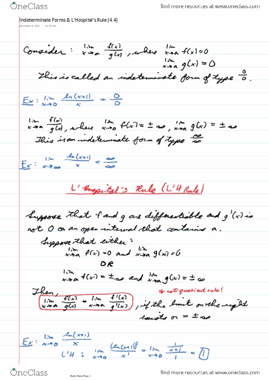 MATH100 Lecture 19: 19_Indeterminate Forms & L'Hospital's Rule (4.4) thumbnail