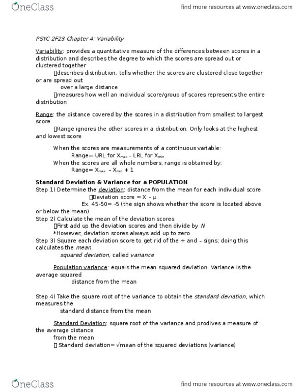 PSYC 2F23 Chapter Notes - Chapter 4-7: Sampling Error, Statistic, Sampling Distribution thumbnail