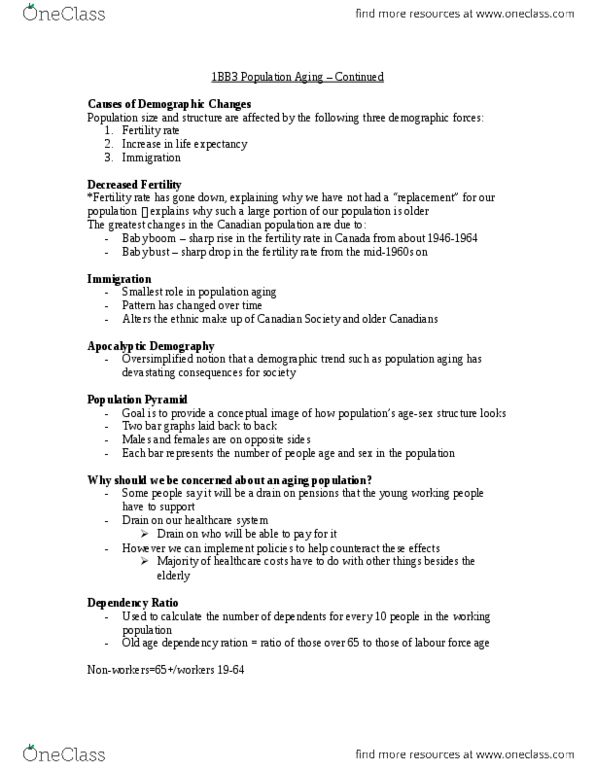 HLTHAGE 1BB3 Lecture Notes - Lecture 3: Dependency Ratio, Old Age, Population Ageing thumbnail