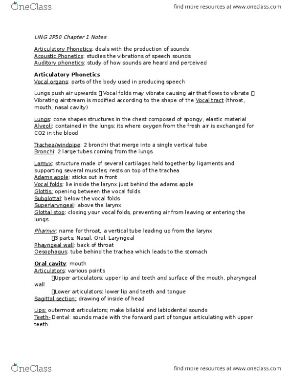 LING 2P50 Chapter Notes - Chapter 1: Snoring, Palatine Uvula, Esophagus thumbnail