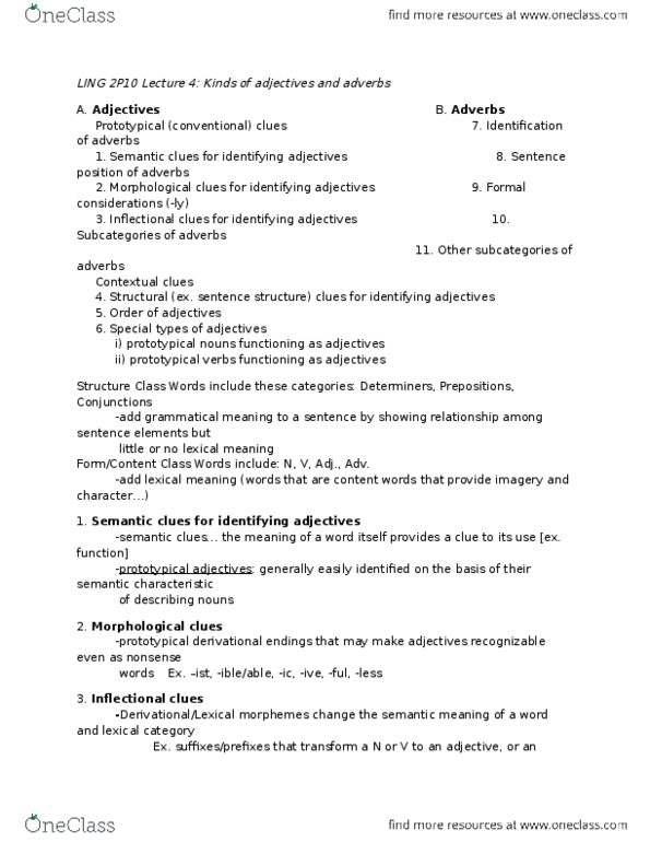 LING 2P10 Lecture Notes - Lecture 3: Reduplication, Part Of Speech, Morpheme thumbnail