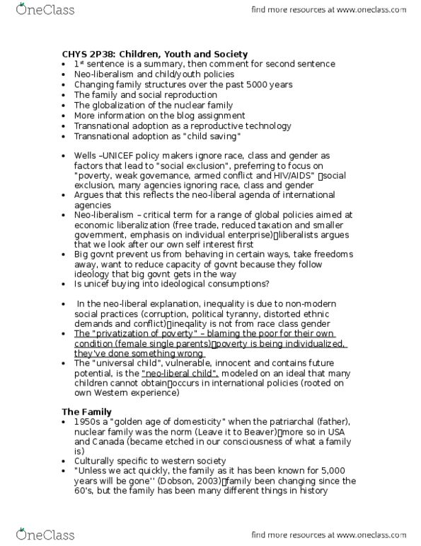 CHYS 2P38 Lecture Notes - Lecture 5: Royal Fam, Assisted Reproductive Technology, Industrial Revolution thumbnail