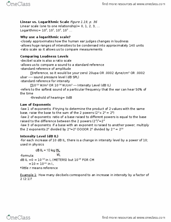 LING 2P91 Lecture Notes - Lecture 4: Pressure Measurement, Logarithm, Sound Pressure thumbnail