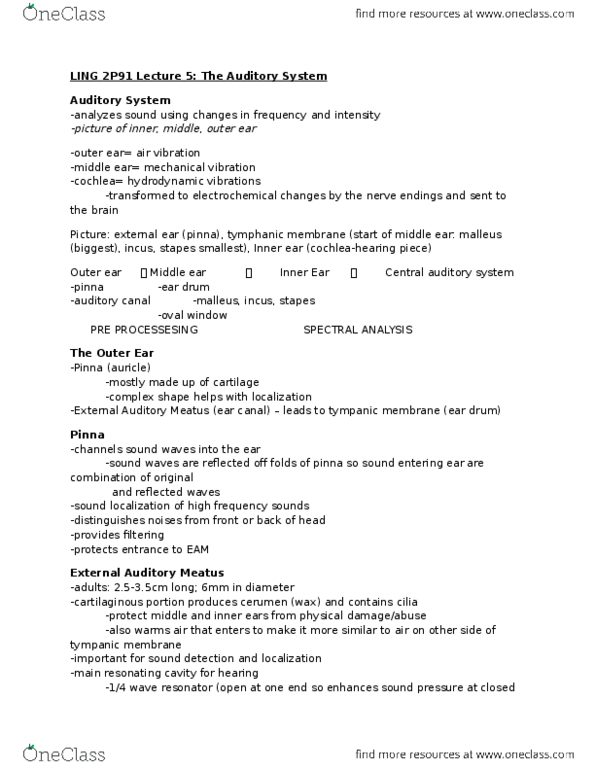 LING 2P91 Lecture Notes - Lecture 10: Trigeminal Nerve, Ossicles, Eustachian Tube thumbnail