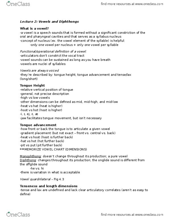 LING 3P51 Lecture Notes - Lecture 2: Vocal Tract, Diphthong, White Noise thumbnail