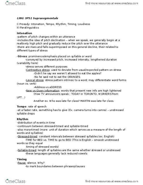 LING 3P51 Lecture Notes - Lecture 3: Syllabic Consonant, Free Variation, Creaky Voice thumbnail