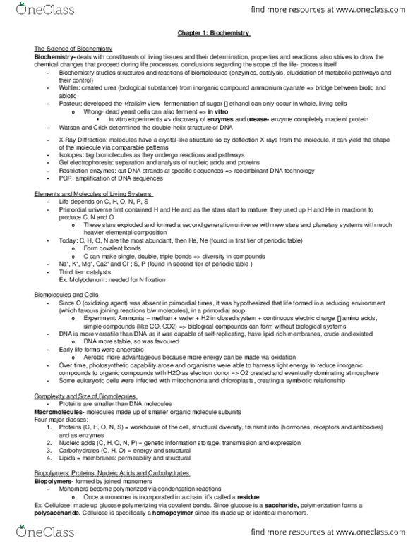 BIOCHEM 2EE3 Chapter 1: Chapter 1 thumbnail