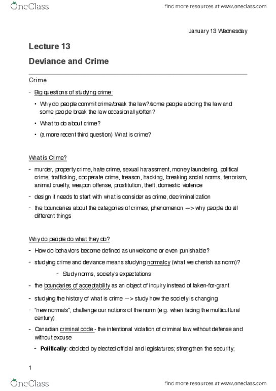 SOC101Y1 Lecture Notes - Lecture 13: Uniform Crime Reports, Media Reform, Political Crime thumbnail
