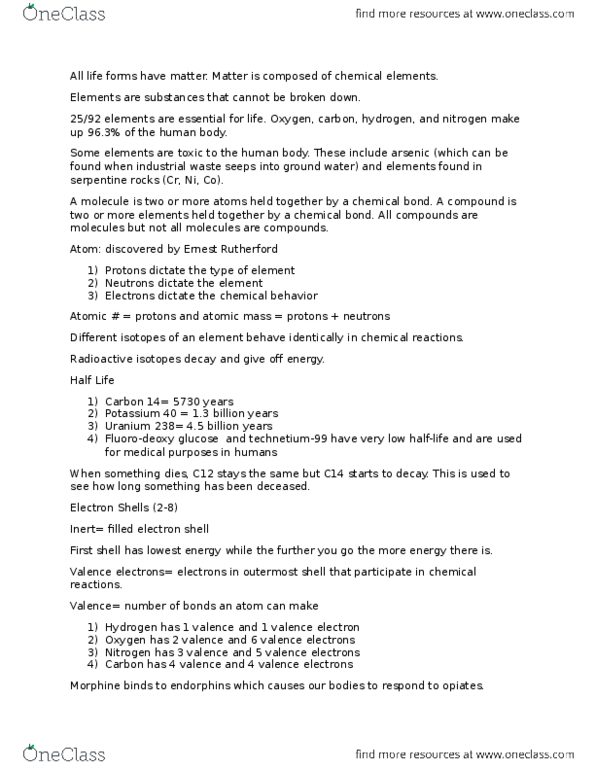 BIOL 111 Lecture Notes - Lecture 2: Ernest Rutherford, Hydrogen Bond, Chemical Bond thumbnail