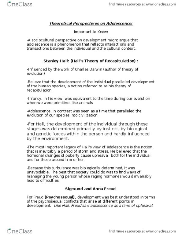 PSYC 437 Lecture Notes - Lecture 1: Anna Freud, Erik Erikson, Libido thumbnail