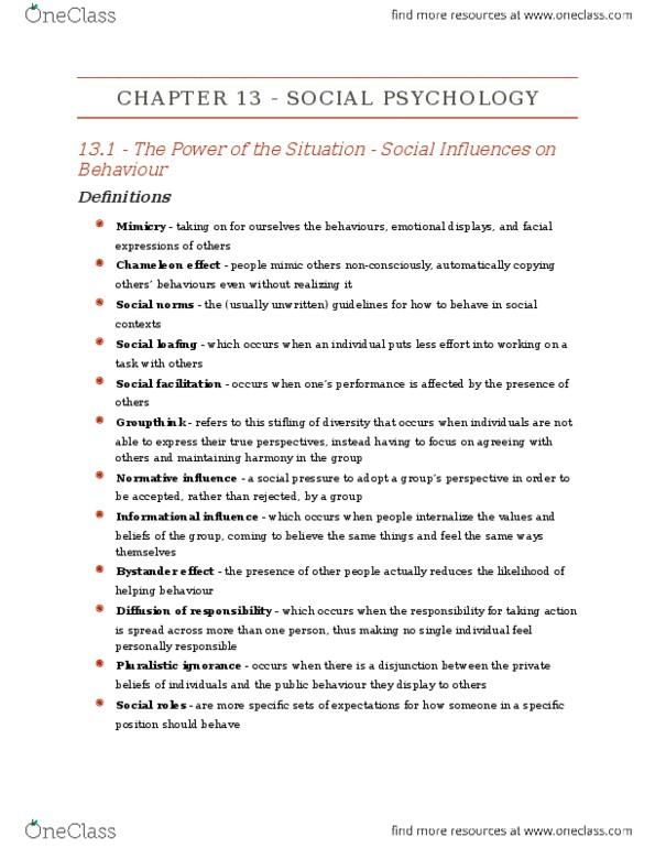PSYA02H3 Chapter Notes - Chapter 13: Social Loafing, Social Proof, Chameleon thumbnail