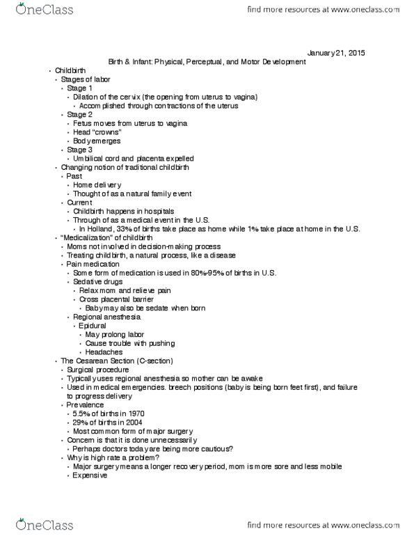 PSYCH 250 Lecture Notes - Lecture 3: Local Anesthesia, Umbilical Cord, Placenta thumbnail