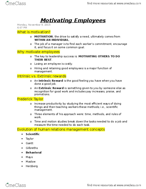 BUSI 1600U Lecture Notes - Lecture 11: Scientific Management, Theory X And Theory Y, Job Security thumbnail