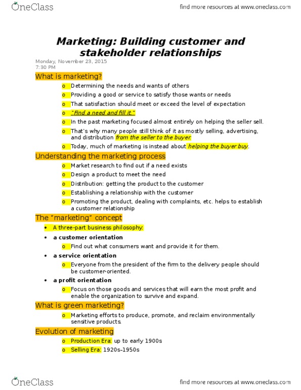 BUSI 1600U Lecture Notes - Lecture 14: Relationship Marketing, Green Marketing, Customer Relationship Management thumbnail