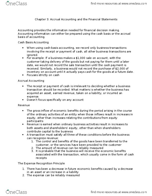 COMMERCE 1AA3 Chapter Notes - Chapter 3: Accrual, Revenue Recognition, Financial Statement thumbnail