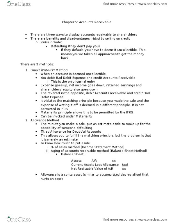 COMMERCE 1AA3 Chapter Notes - Chapter 5: Matching Principle, Balance Sheet, Accounts Receivable thumbnail