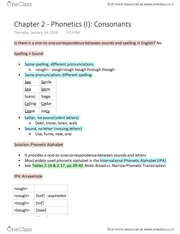 LIN101H5 Lecture Notes - Lecture 2: Voiceless Dental Fricative, Voiceless Labiodental Fricative, Voiced Labiodental Fricative thumbnail