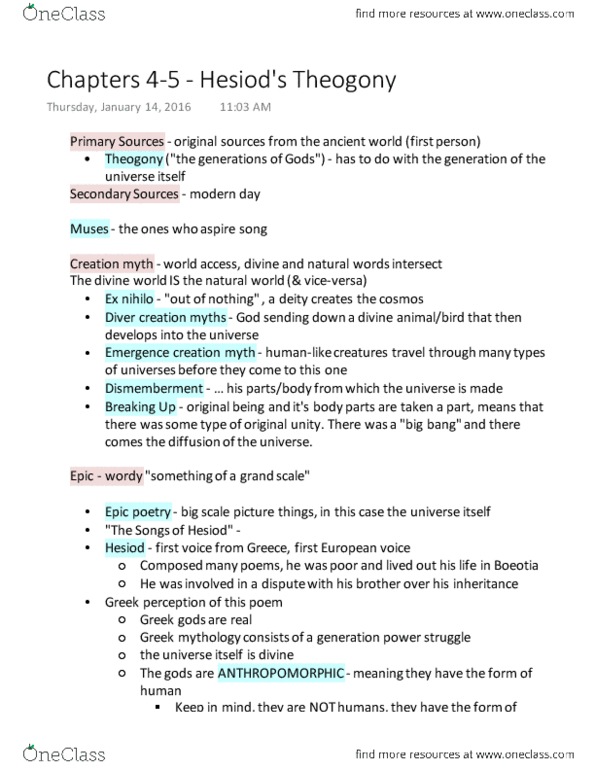 CLA204H5 Lecture Notes - Lecture 2: Theogony, Elpis, Meliae thumbnail
