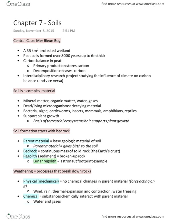 ENV100Y5 Lecture Notes - Lecture 25: Cation-Exchange Capacity, Soil Horizon, Soil Texture thumbnail