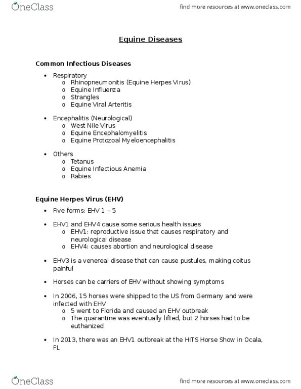 ANS 3216 Lecture Notes - Lecture 36: Equine Protozoal Myeloencephalitis, Equine Infectious Anemia, Sexually Transmitted Infection thumbnail