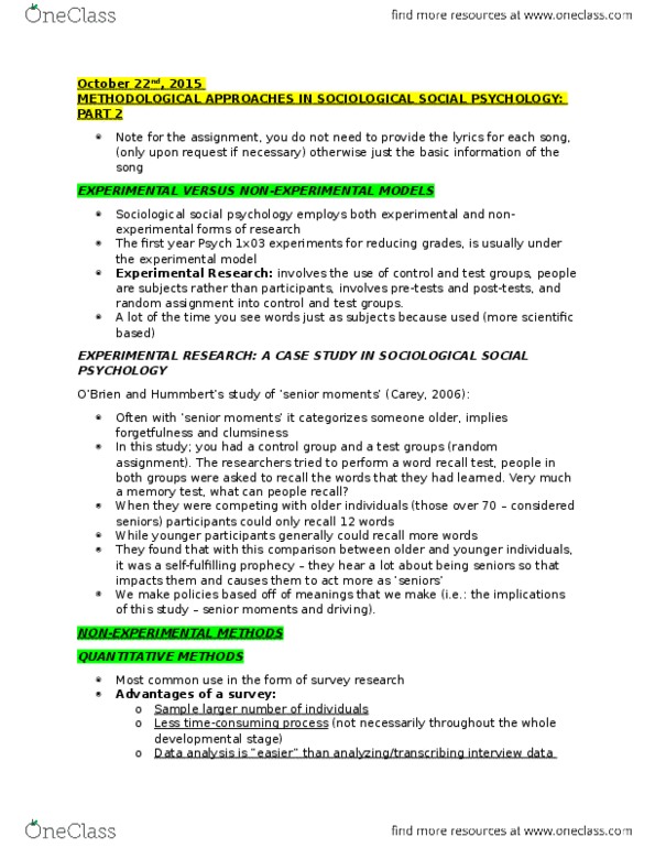 SOCIOL 2D06 Lecture Notes - Lecture 6: Ethnography, Data Analysis, Content Analysis thumbnail