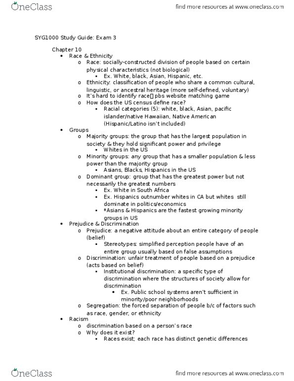 SYG-1000 Lecture Notes - Lecture 7: Infant Mortality, Social Class, Heterosexism thumbnail