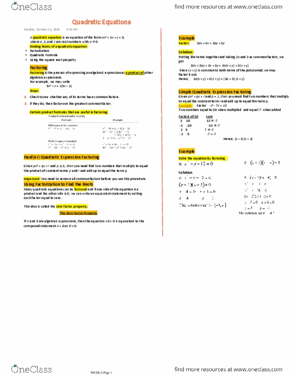 BUSI 1915U Lecture Notes - Lecture 6: Quadratic Formula, Greatest Common Divisor, Quadratic Equation thumbnail