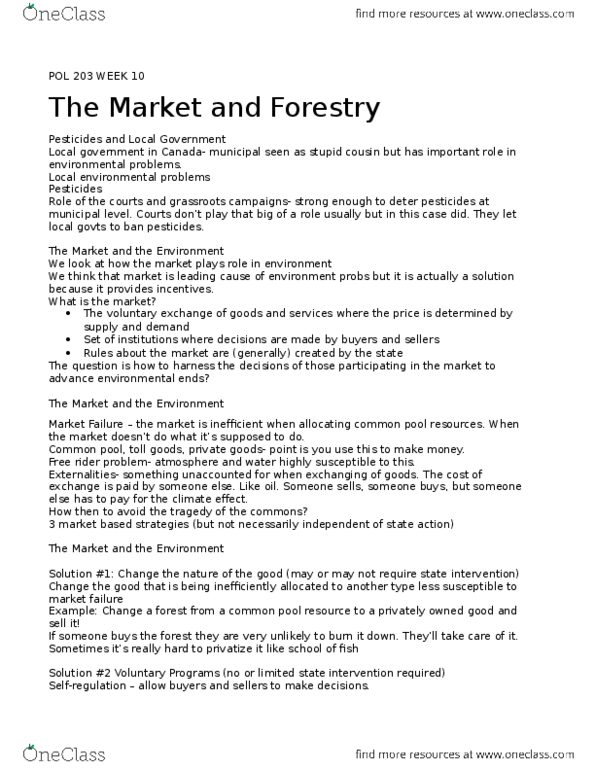 POL 203 Lecture Notes - Lecture 10: Common-Pool Resource, Market Failure, International Tropical Timber Organization thumbnail
