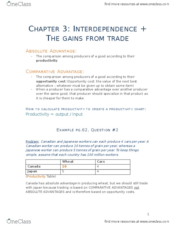 ECON-101 Lecture Notes - Lecture 3: Absolute Advantage, Comparative Advantage, Opportunity Cost thumbnail