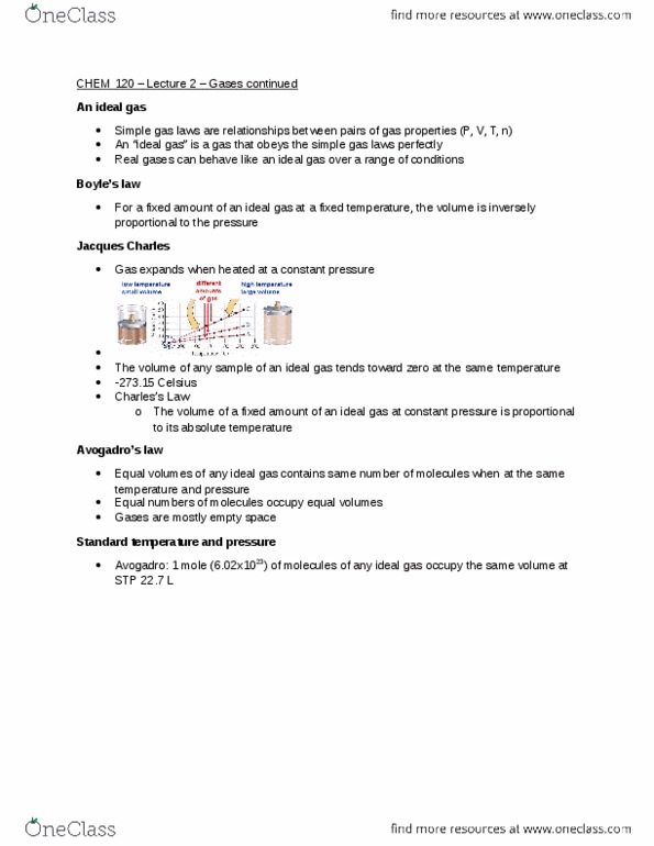 CHEM 120 Lecture Notes - Lecture 2: Ideal Gas, Gas Laws thumbnail