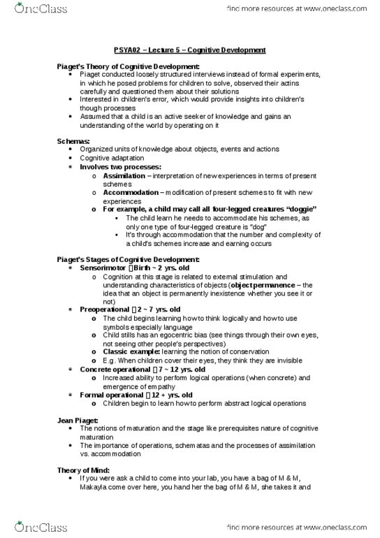 PSYA02H3 Lecture Notes - Lecture 5: Object Permanence thumbnail