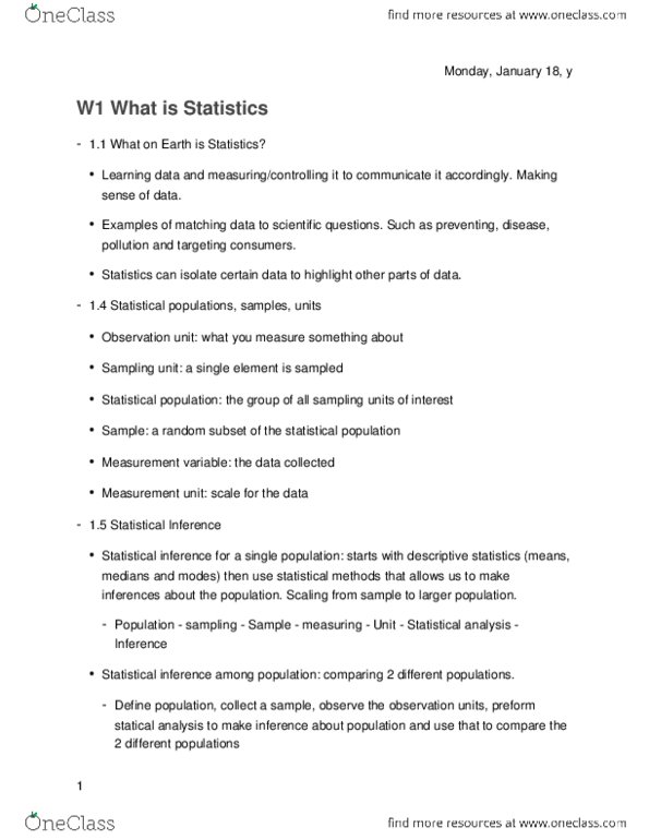 SOCY 211 Lecture Notes - Lecture 1: Statistical Population, Statistical Inference, Descriptive Statistics thumbnail