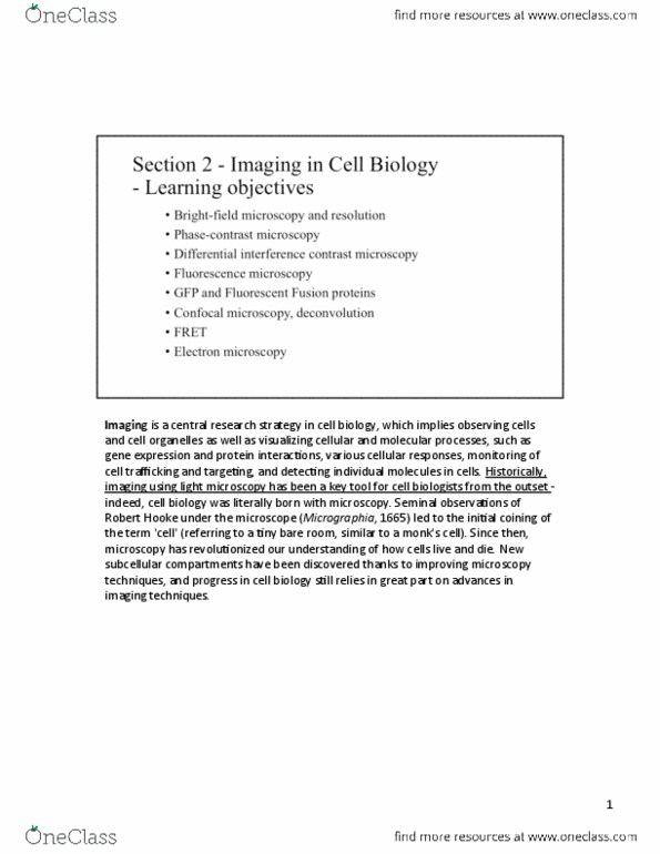 Biology 2382B Lecture Notes - Lecture 2: Green Fluorescent Protein, Fluorescence Microscope, Dichroic Filter thumbnail