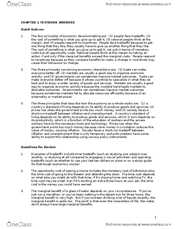 ECON 1B03 Chapter Notes - Chapter 1: Marginal Utility, Opportunity Cost, Invisible Hand thumbnail