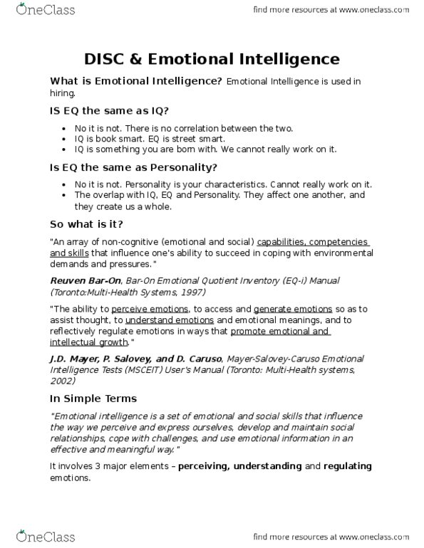 BU121 Lecture Notes - Lecture 5: Mayer-Salovey-Caruso Emotional Intelligence Test, Problem Solving, Self-Awareness thumbnail
