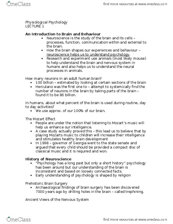 PSY290H5 Lecture Notes - Lecture 1: Trepanning, Luigi Galvani, Retina thumbnail