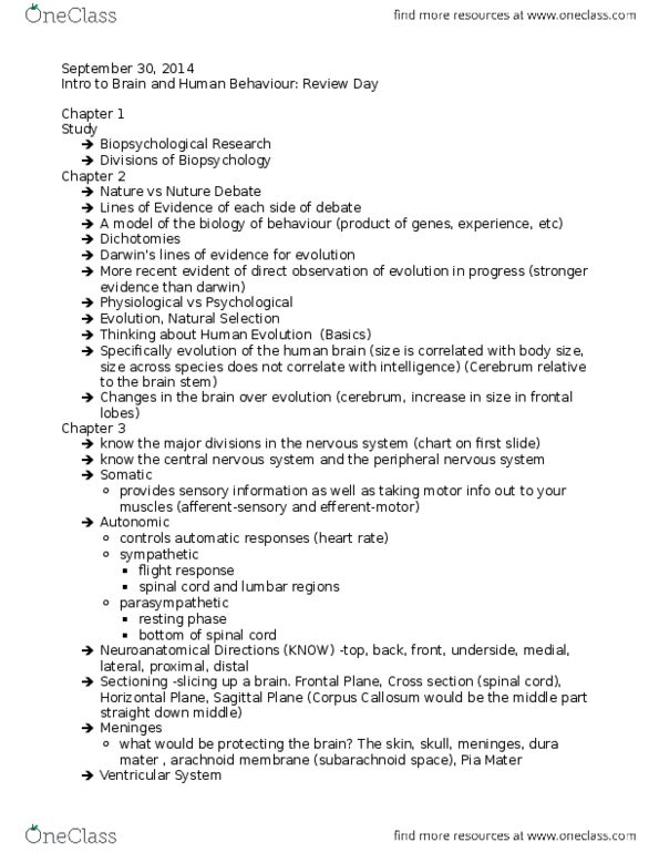 PSYC 2560 Lecture Notes - Lecture 5: Frontal Lobe, Behavioral Neuroscience, Brainstem thumbnail