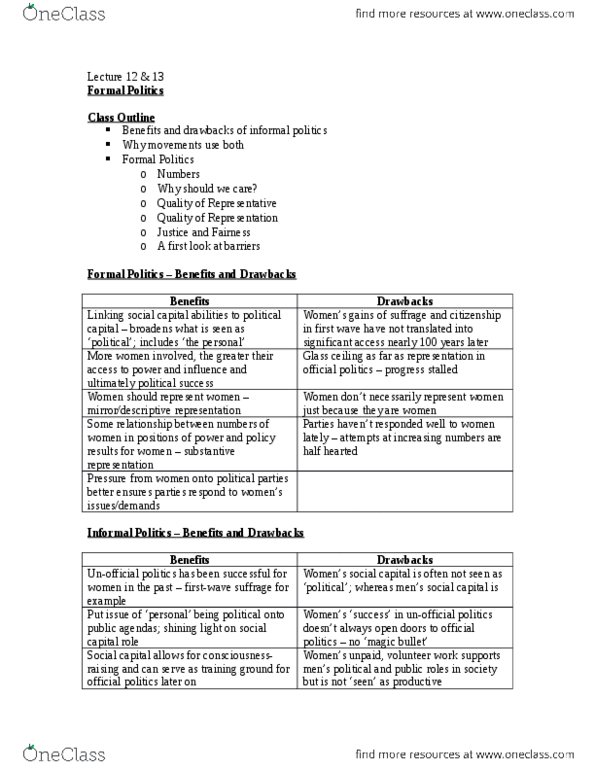 POLS 2110 Lecture Notes - Lecture 12: Glass Ceiling, Shining Light, Social Capital thumbnail