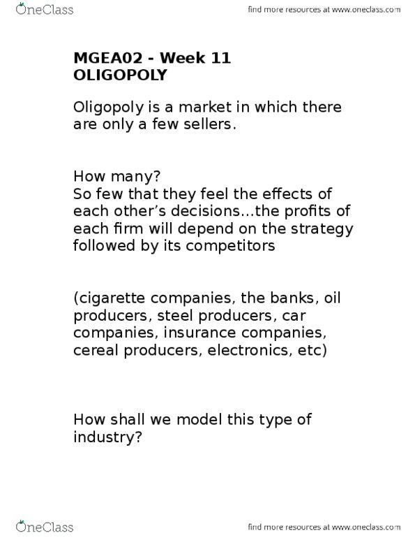 MGEA02H3 Lecture Notes - Lecture 11: Oligopoly, Best Response, Profit Maximization thumbnail