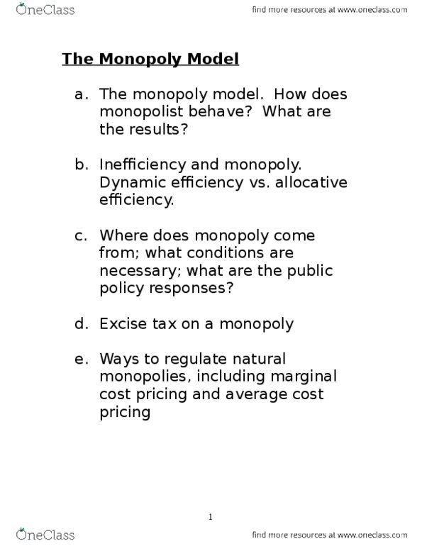 MGEA02H3 Lecture Notes - Lecture 10: Marginal Cost, Monopoly Price, Dynamic Efficiency thumbnail