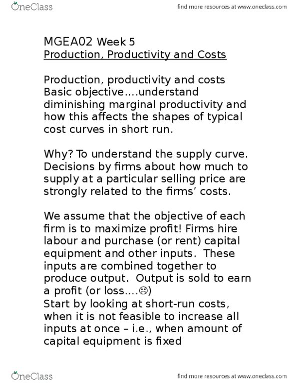 MGEA02H3 Lecture Notes - Lecture 5: Lawn Mower, Marginal Cost, Marginal Product thumbnail