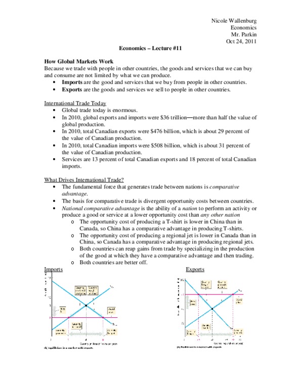 Economics 1021A/B Lecture Notes - Trade Route, Fundamental Interaction, Comparative Advantage thumbnail