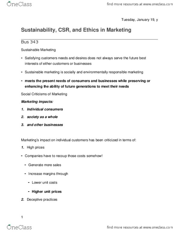 BUS 343 Lecture Notes - Lecture 2: Marketing Ethics, Environmentalism, Greenwashing thumbnail