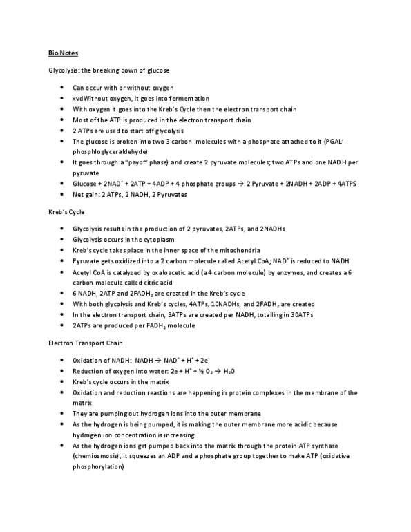 BIOA01H3 Lecture Notes - Pyruvic Acid, Glycolysis, Cellular Respiration thumbnail