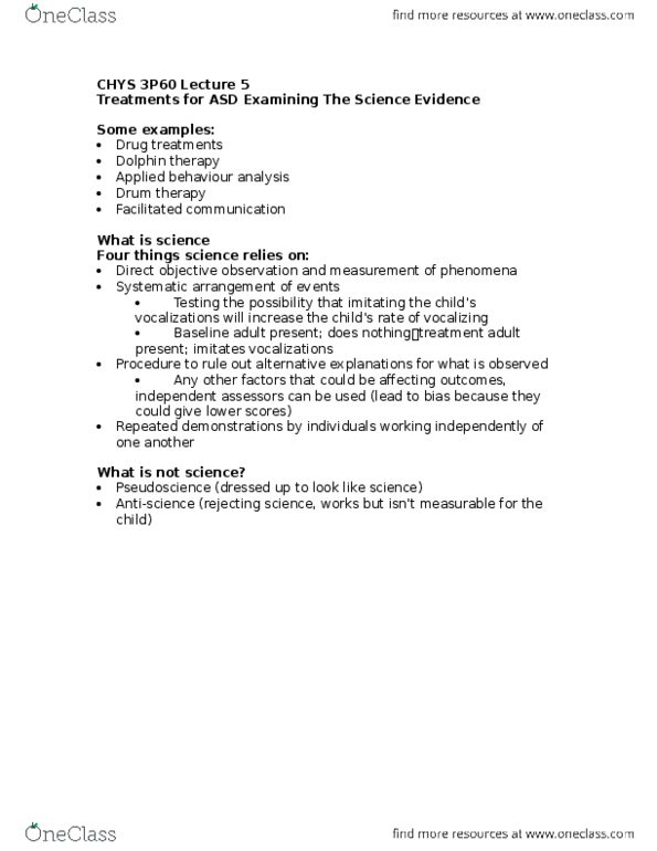 CHYS 3P60 Lecture Notes - Lecture 5: Applied Behavior Analysis, Facilitated Communication, Antiscience thumbnail