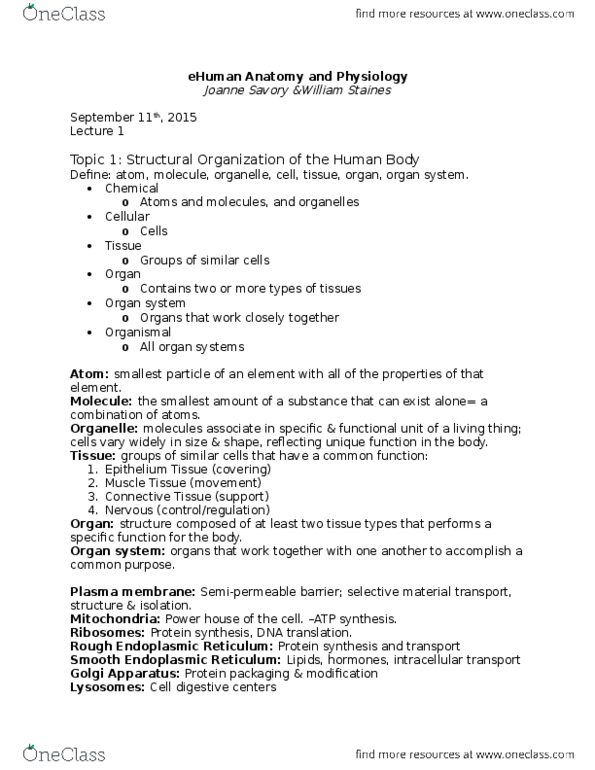 ANP 1105 Lecture Notes - Lecture 10: Endoplasmic Reticulum, Golgi Apparatus, Organelle thumbnail