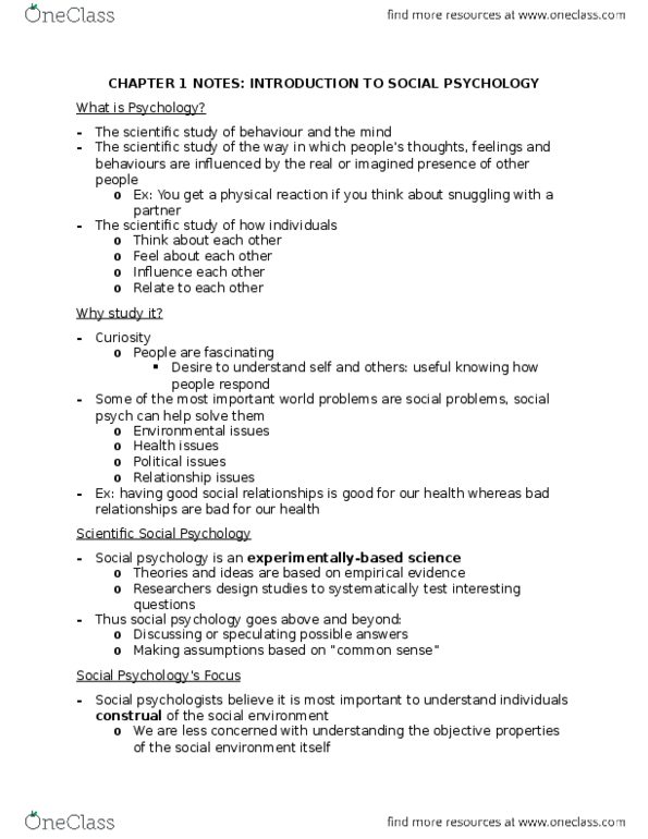 Psychology 2070A/B Chapter Notes - Chapter 1: Evolutionary Psychology, Social Cognition, The Need thumbnail