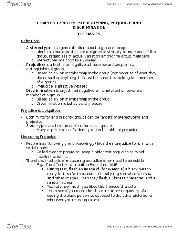 Psychology 2070A/B Chapter Notes - Chapter 12: Stereotype, British Association For Immediate Care, Intentionality thumbnail